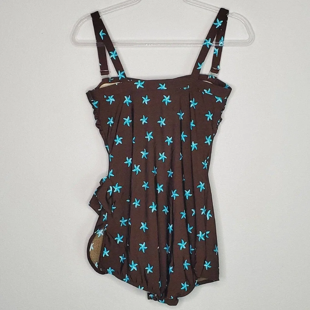 Paradise Bay Swimsuit One Piece Bathing Suit Brown Starfish Size 16 - Picture 3 of 9